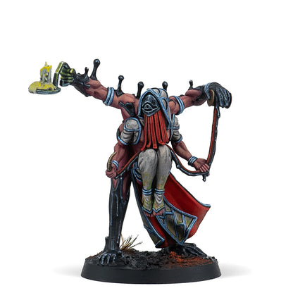 A painted Warcrow miniature of Needle, a multi-limbed creature hero for the Scions of Yaldabaoth.