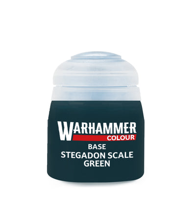 The official retail product paint pot for Warhammer Colour Base: Stegadon Scale Green.
