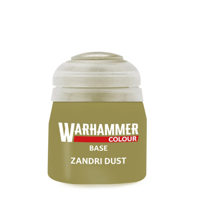 The official retail product paint pot for Warhammer Colour Base: Zandri Dust.