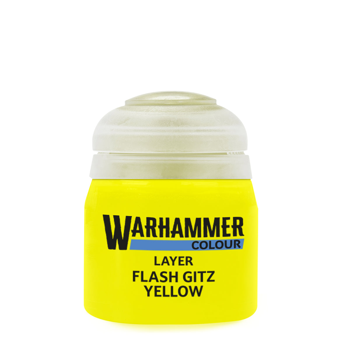 The official retail product paint pot for Warhammer Colour: Flash Gitz Yellow.