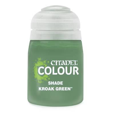 The official retail product paint pot for Warhammer Colour Shade: Kroak Green.