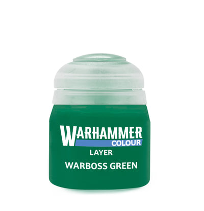 The official retail product paint pot for Warhammer Colour: Warboss Green.