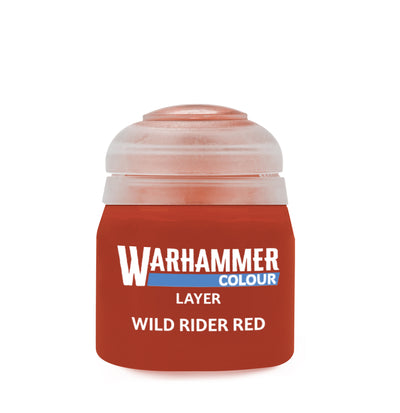 The official retail product paint pot for Warhammer Colour: Wild Rider Red.