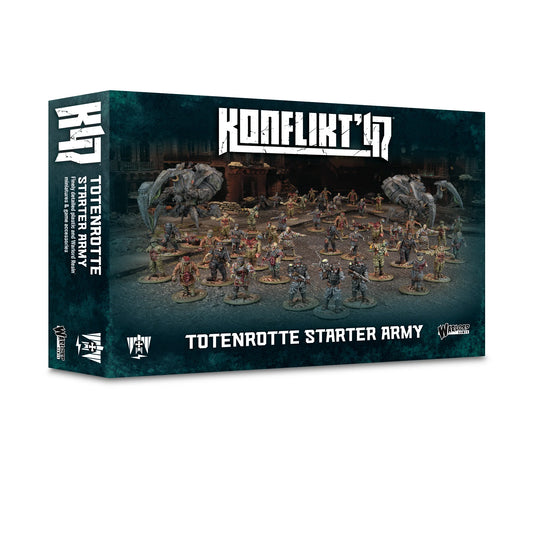 Official retail box for the Konflikt '47 Totenrotte Starter Army featuring Axis walking dead infantry and Nachtzehrer walkers.