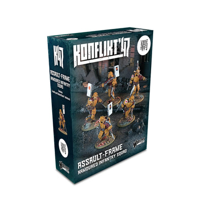 Official retail box for the Konflikt '47 Assault-Frame Armoured Infantry Squad for the Empire of Japan faction by Warlord Games.