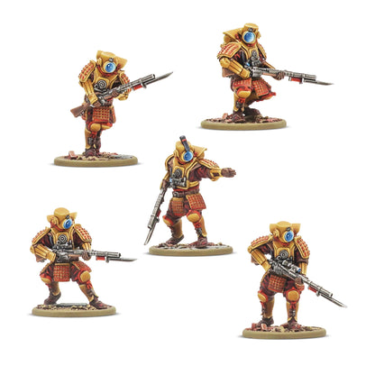 Five painted metal or Warlord Resin Ghost Attack Squad miniatures for the Empire of Japan, armed with Type 10 Shiboru compression rifles.
