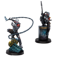 Two fully painted metal Ninja miniatures showcasing the MULTI Sniper Rifle and Hacker builds.